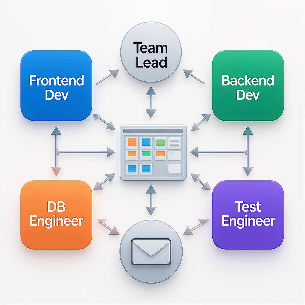 Agent Teams 核心架构示意图：Team Lead 协调多个专业化 Teammates，通过共享任务列表和邮箱通信系统实现高效协作