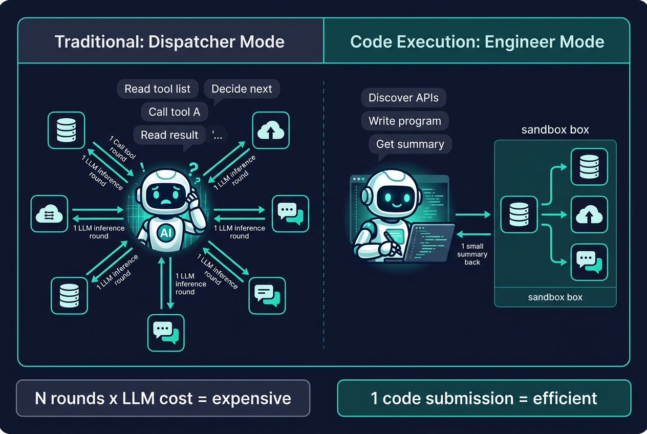 传统调度员模式 vs 代码执行工程师模式